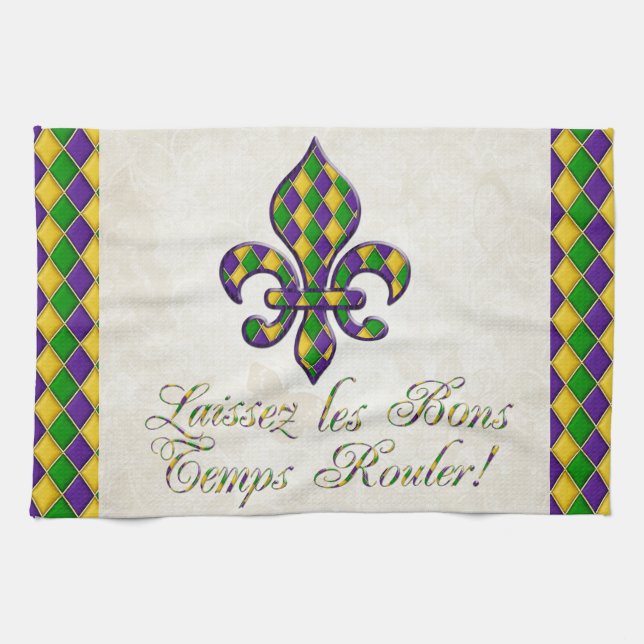 Laissez les Bons Temps Rouler Mardi Gras Fleur d1 Kitchen Towel (Horizontal)