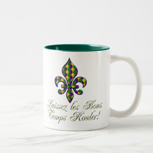 Laissez les Bons Temps Rouler Mardi Gras Fleur d1 Two_Tone Coffee Mug
