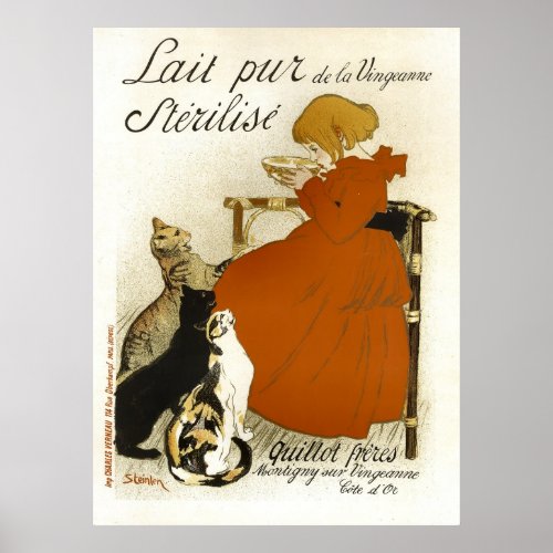 Lait Pur Sterilise Cats Vintage French Advertising Poster