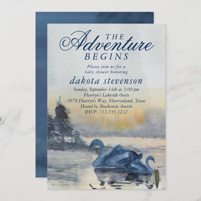 Lake Adventure Begins | Rustic Swan Baby Shower Invitation (Front/Back)