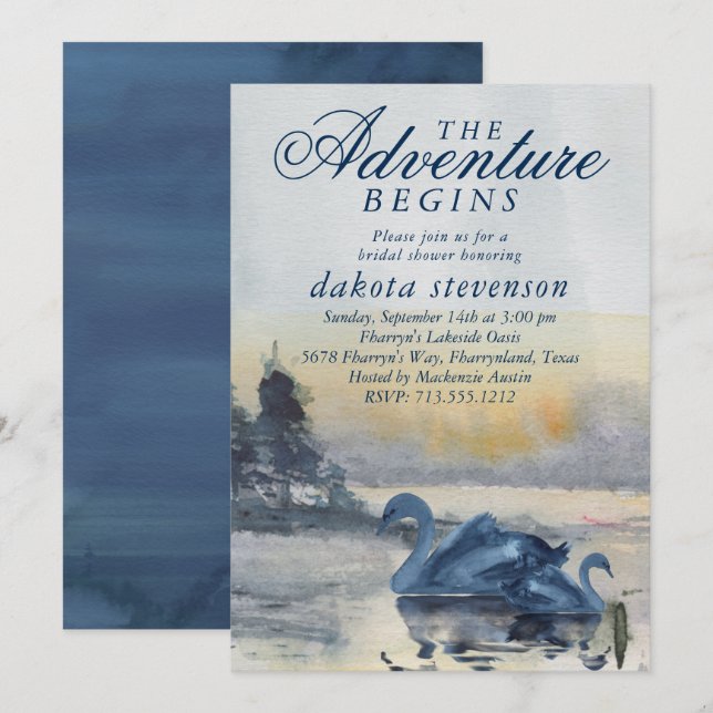 Lake Adventure Begins | Rustic Swan Bridal Shower Invitation (Front/Back)
