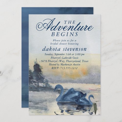 Lake Adventure Begins  Rustic Swan Bridal Shower Invitation