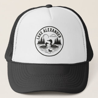 Lake Alexander Loon and Pine Tree Design Trucker Hat