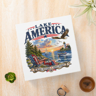 Lake America Sunset Patriotic Eagle 3 Ring Binder