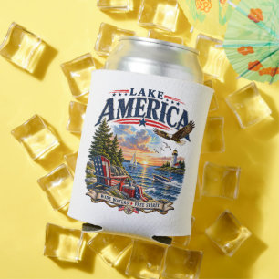 Lake America Sunset Patriotic Eagle Can Cooler