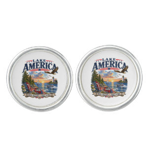 Lake America Sunset Patriotic Eagle Cufflinks