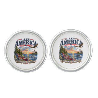 Lake America Sunset Patriotic Eagle Cufflinks