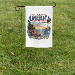 Lake America Sunset Patriotic Eagle Garden Flag
