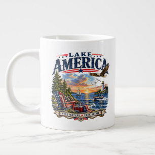 Lake America Sunset Patriotic Eagle Giant Coffee Mug