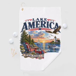 Lake America Sunset Patriotic Eagle Golf Towel