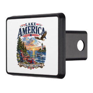 Lake America Sunset Patriotic Eagle Hitch Cover
