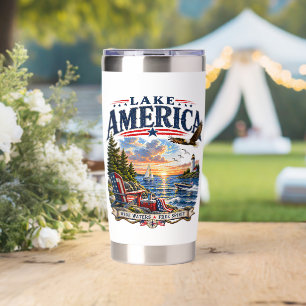 Lake America Sunset Patriotic Eagle Insulated Tumbler