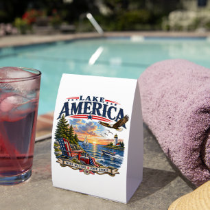 Lake America Sunset Patriotic Eagle Paper Table Tent