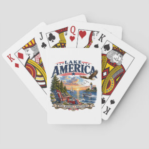 Lake America Sunset Patriotic Eagle Poker Cards