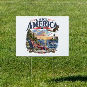 Lake America Sunset Patriotic Eagle Sign