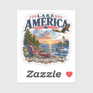 Lake America Sunset Patriotic Eagle Sticker