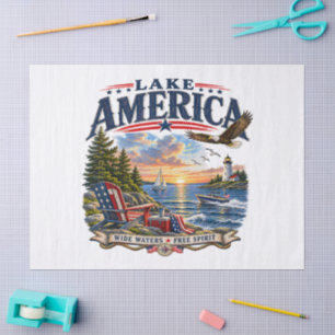 Lake America Sunset Patriotic Eagle Tissue Paper