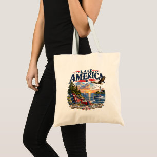 Lake America Sunset Patriotic Eagle Tote Bag
