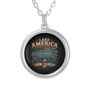 Lake America USA Previously Funny Patriotic Silver Plated Necklace