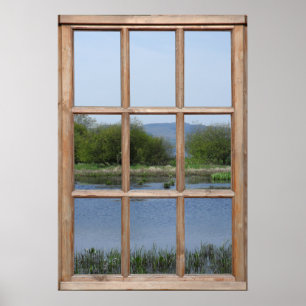 Lake and Hills View from a Window Poster