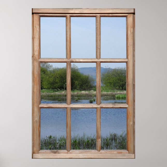 Lake and Hills View from a Window Poster (Front)