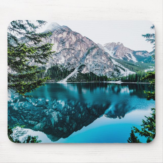 Lake and Mountain Under White Sky Mouse Pad (Front)