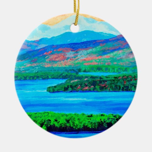 Lake and Mountains ceramic ornament art painting Ceramic Ornament