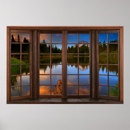 Lake and Mountains Faux Window Illusion  Poster