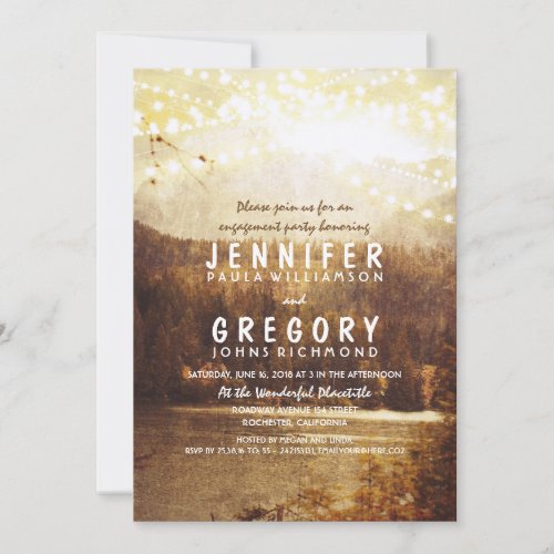 Lake and Mountains Rustic Engagement Party Invitation