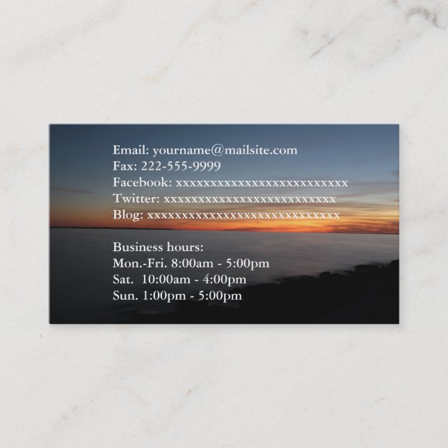 lake and sunset landscape picture business cards (Front)