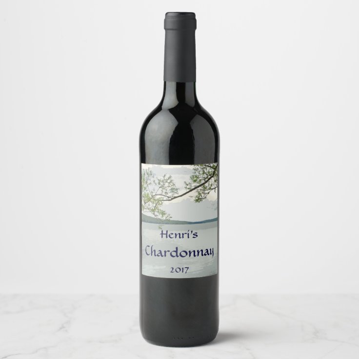 Lake and Willow Tree White Wine Label Zazzle