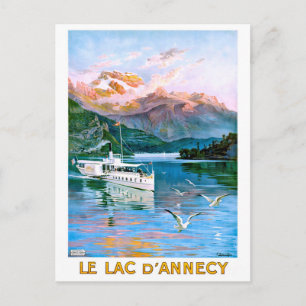 Lake Annecy, sailing ship, France, vintage travel Postcard