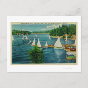 Lake Arrowhead, CA Yacht Club Racing Postcard