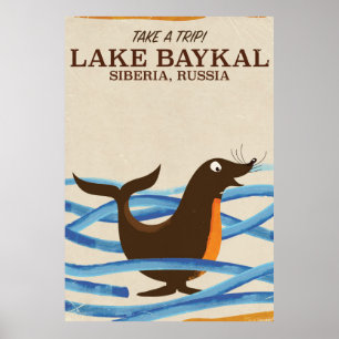 Lake Baikal seal Vintage travel poster
