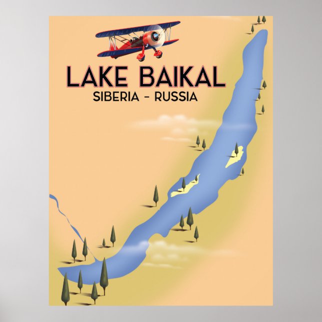 Lake Baikal Siberia Russian travel poster Map (Front)