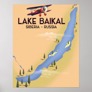 Lake Baikal Siberia Russian travel poster Map