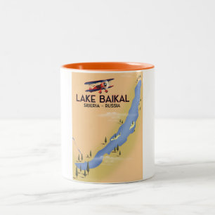 Lake Baikal Siberia Russian travel poster Map Two-Tone Coffee Mug