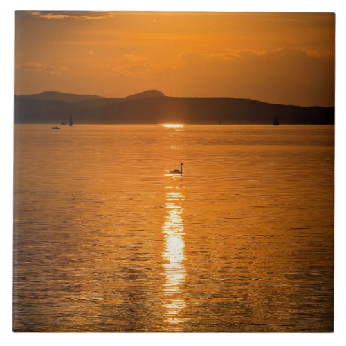 Lake Balaton sunset scenic photograph Ceramic Tile