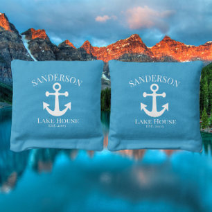 Lake Beach House Anchor Monogram family Cornhole Bags