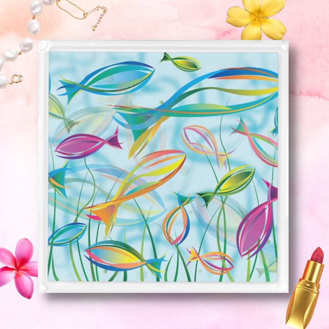 Lake | Beach Tropical Fish Blue Water Stylish Acrylic Tray (Creator Uploaded)