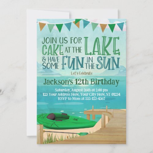 Lake Birthday Invitation Canoe Kayak Fishing