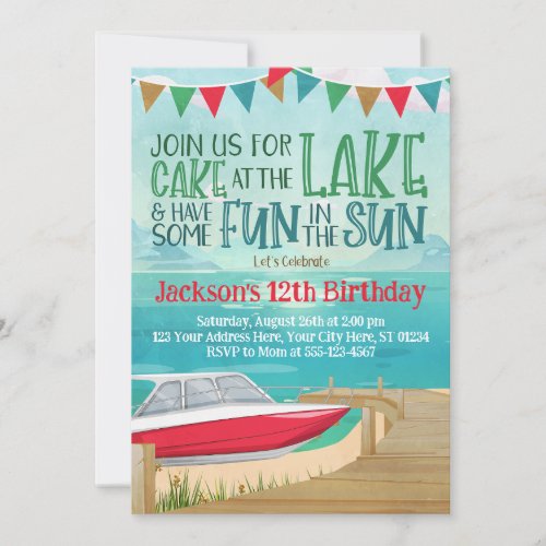 Lake Birthday Invitation Speed Boat Lake Fishing