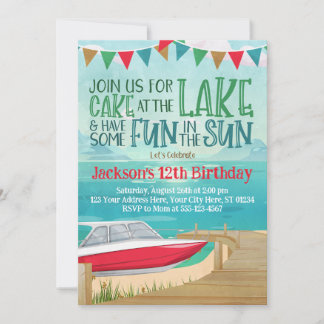 Lake Birthday Invitation Speed Boat Lake Fishing