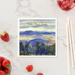 Lake Biwa, Japan, vintage landscape painting Napkins