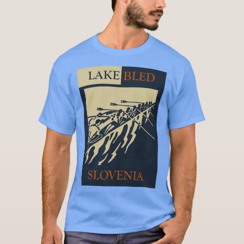 Lake Bled in Slovenia Vintage Retro Style Rowing W T_Shirt