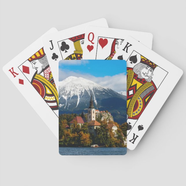 Lake Bled landscape in autumn Poker Cards (Back)