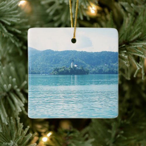 Lake Bled Slovenia Scenic Landscape Photography Ceramic Ornament