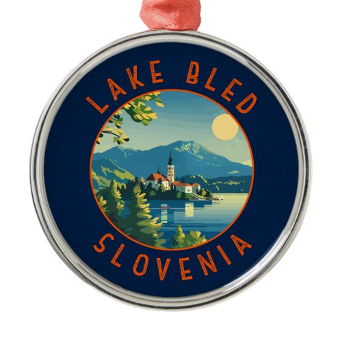 Lake Bled Slovenia Travel Art Vintage Metal Ornament