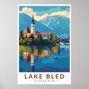 Lake Bled Slovenia Travel Art Vintage Poster