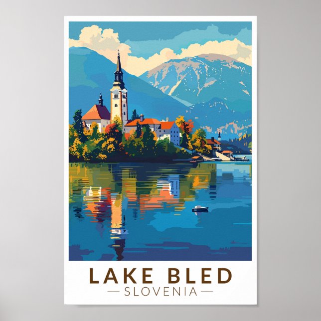 Lake Bled Slovenia Travel Art Vintage Poster (Front)